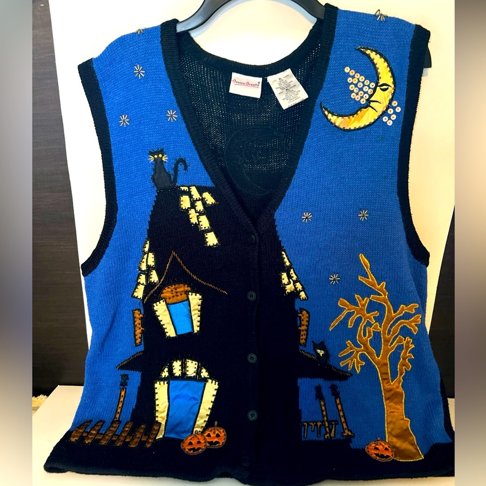 Bobbi Brooks Women’s Halloween Sweater Vest Size XL Haunted House